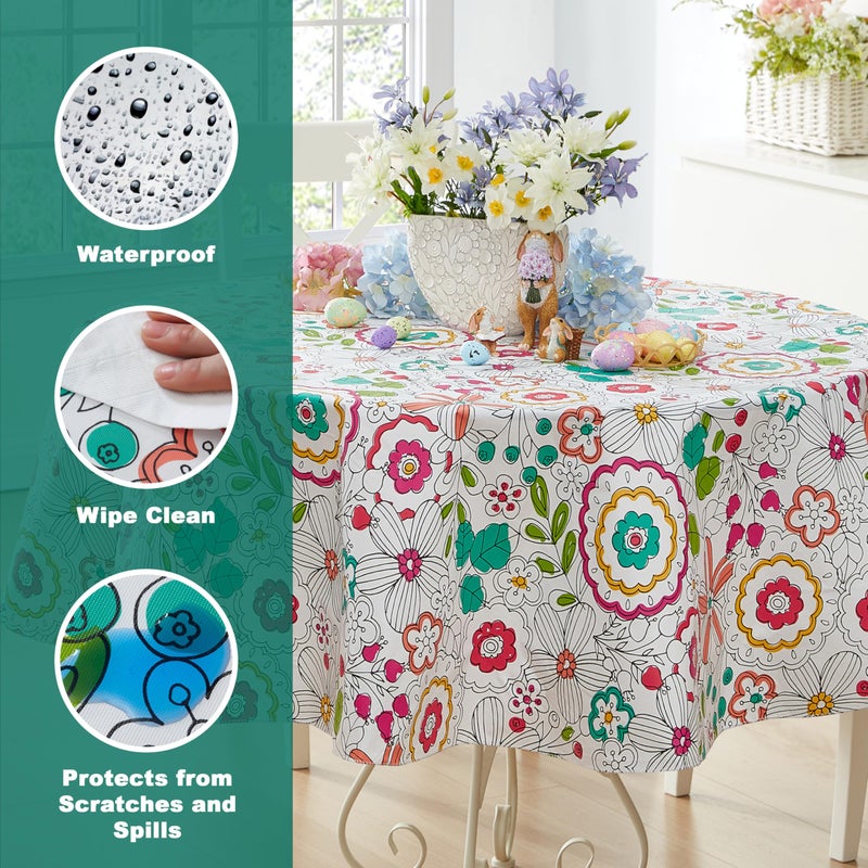 Newbridge Easter Shabby Chic Lily Print 70 Inch Round Vinyl Flannel Backed Tablecloth, Pink Yellow and Green Lily Indoor and Outdoor Waterproof Vinyl Table Cover for Spring Holiday Party - Image 3